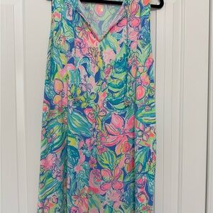 Lilly Pulitzer Womens Johana Cover Up Dress Sz XL Bennet Blue Surf Gypsea Floral